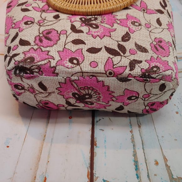 *no tag VINTAGE style purse handbag w burlap texture rattan handle pink & cream - Picture 6 of 16